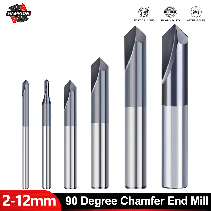 

HAMPTON Chamfer Milling Cutter 2-12mm 90 Degree CNC Machine Router Bit Nano Blue Coated 2 Flutes Carbide End Mill Milling Tools