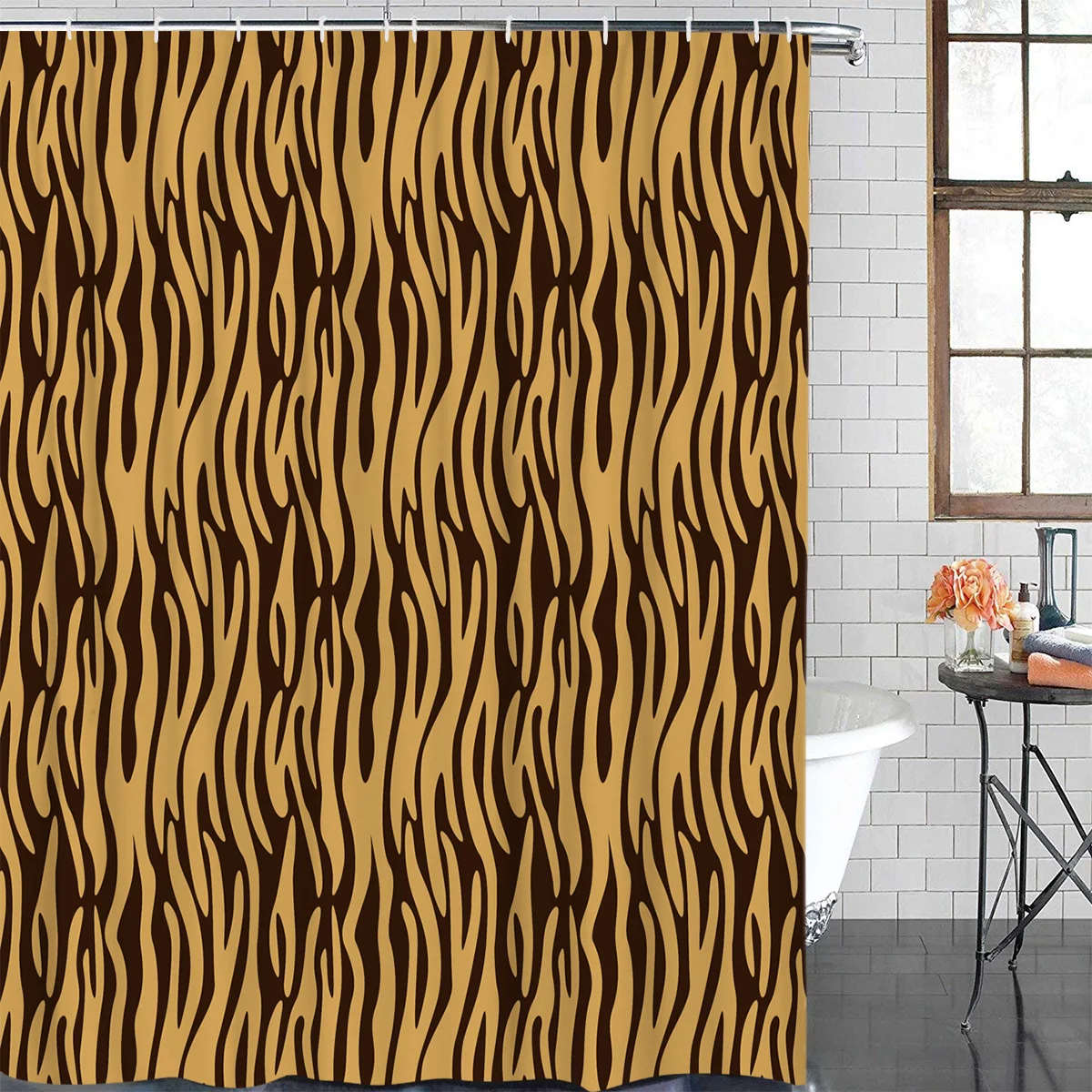 Leopard Tiger Ripple Brown Waterproof Bathroom Decoration Shower Curtain With Hook Printed Bathtub Curtains Bathroom Accessories