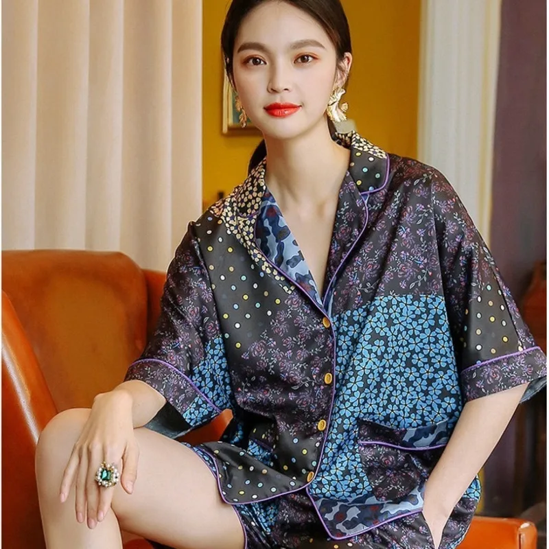 2024 Summer Pajamas Women\'s Korean Small Floral Short Sleeved Shorts Set Home Furnishing Clothing