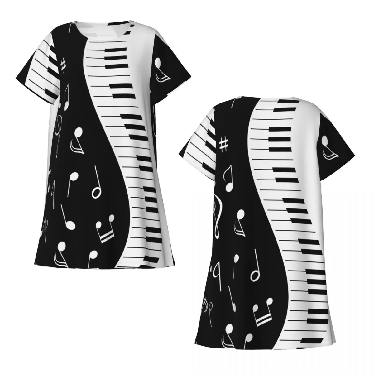 Custom Abstract Piano Keys With Musical Notes9 Short Sleeves Nightdress For Sleeping Women Short Sleeve Nightgowns Pajama Dress