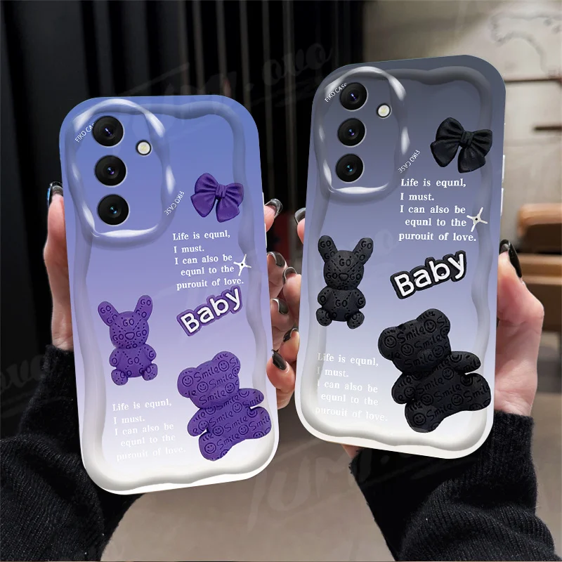 Gradient Letter Bear 3D Wave Case For Samsung Galaxy A54 A34 A24 A14 A13 A53 A33 A73 A23 A52 A52S A32 A22 A12 A51 A71 Soft Cover