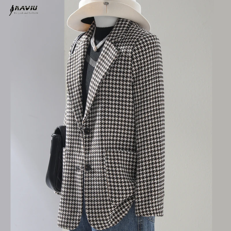 

Женский пиджак NAVIU в клетку, осенне-зимнее новое пальто, повседневный, с длинным рукавом, формальный, верхняя одежда, женский блейзер, элегантный топ