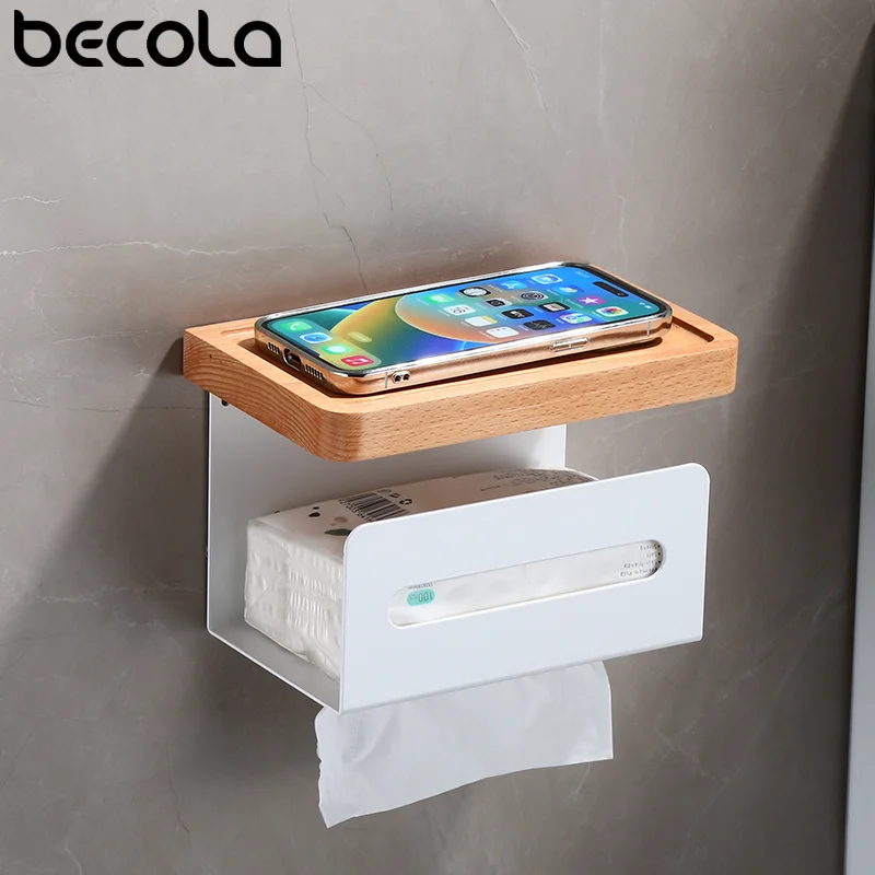 Wall Mounted Solid Wood Tissue Box Toilet Hole-free Paper Drawer Toilet Toilet Toilet Paper Rack Towel Bathroom Accessorie