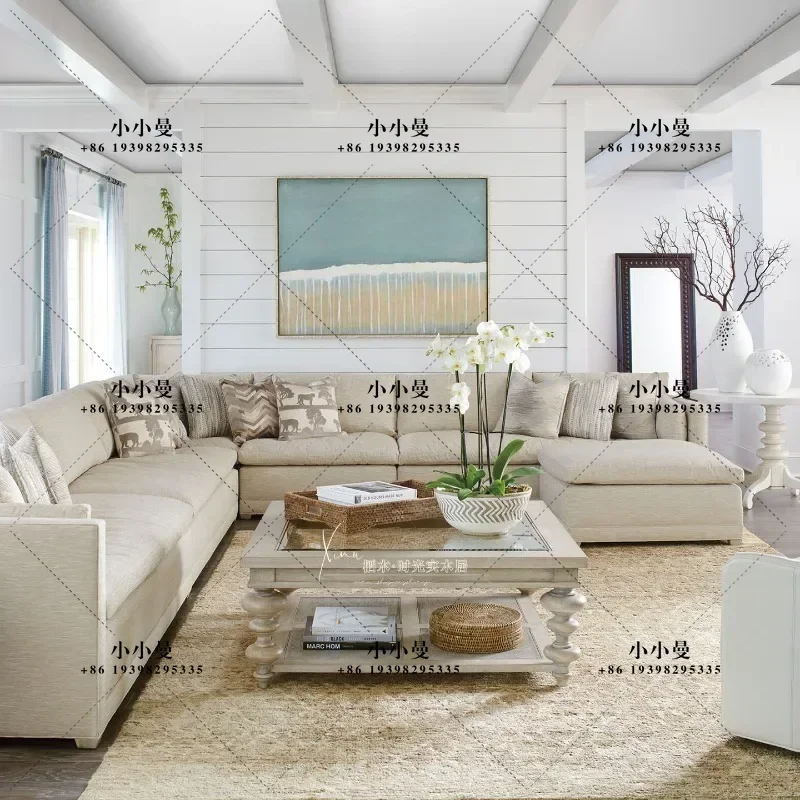 American country solid wood living room Nordic simple glass coffee table