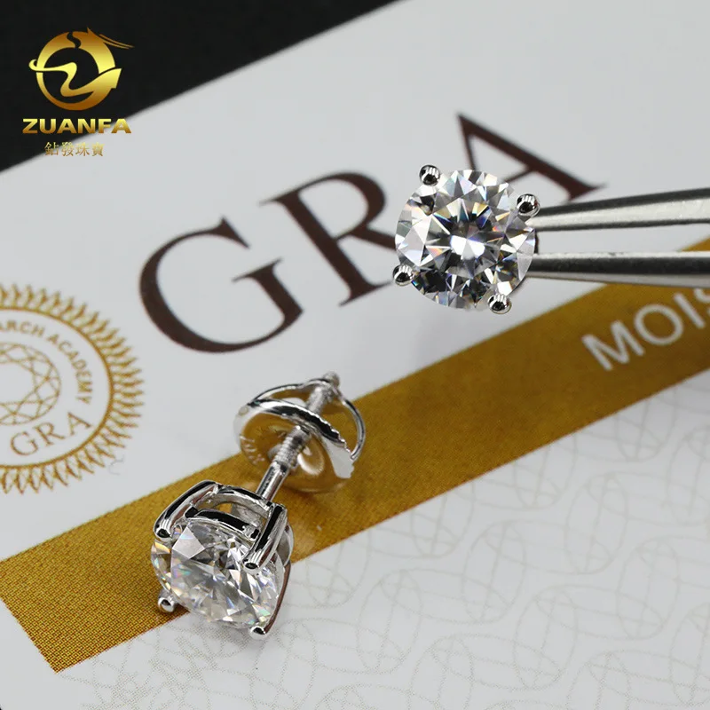 SACE GEMS-Brincos Clássicos de Prata Esterlina 925 para Mulheres, Jóias Finas com Certificado, 2 Carat Moissanite, Festa de Casamento, 8mm