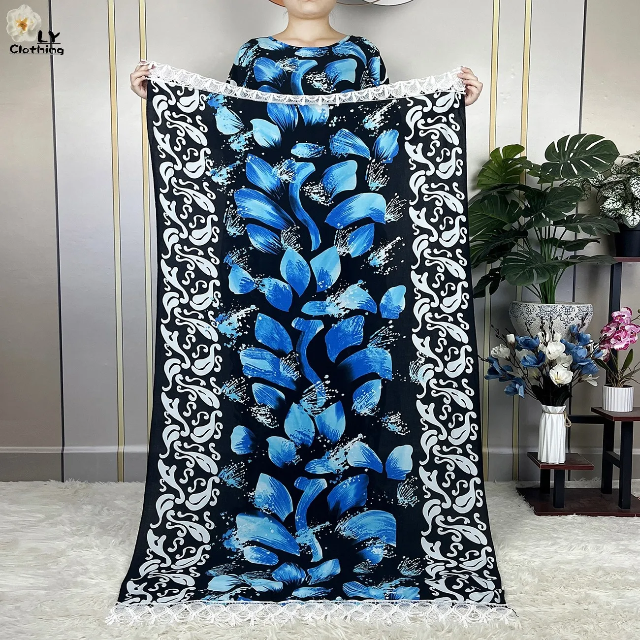 2023 African Summer Short Sleeve Dress With Big Scarf Print Floral Cotton Loose Caftan Lady Maxi Muslim Casual Dresses Vestido