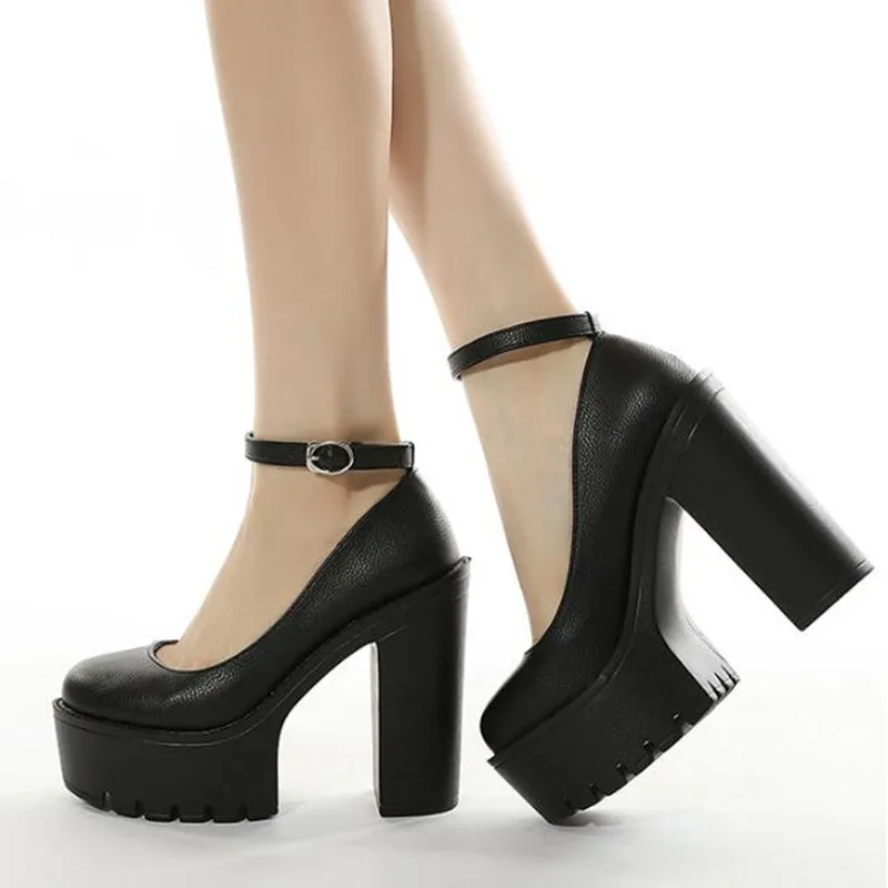 مثير سميكة سوليد حذا فردي للسيدات 13 سنتيمتر عالية الكعب الأوروبية الأمريكية الموضة مشبك المرأة منصة الكعوب مضخات حذاء زفاف #5