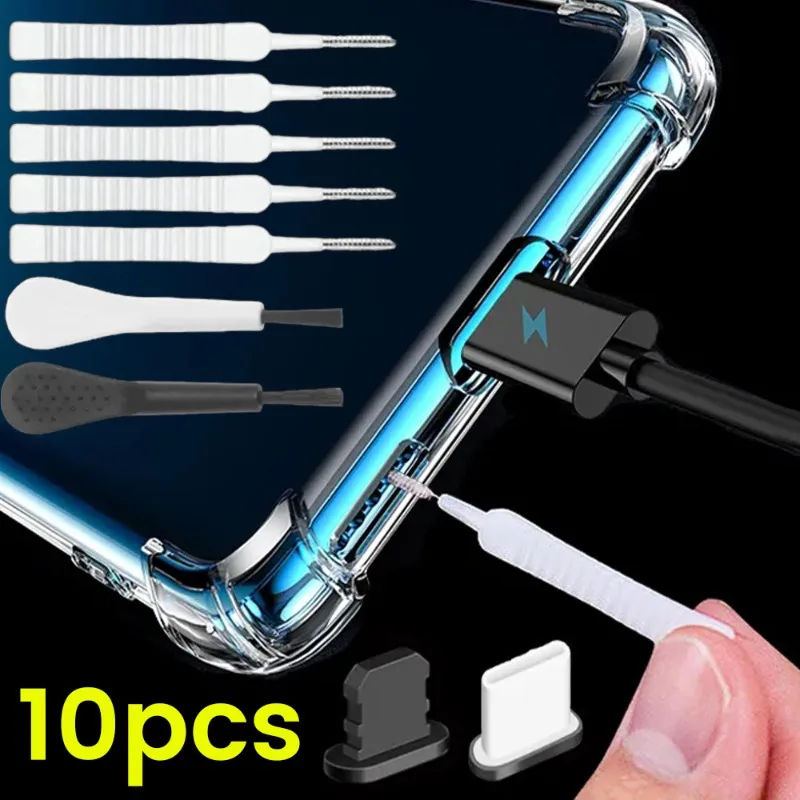 Cellphone Charging Port Protector Cap Anti-dust Plugs with Cleaning Brush for Apple iPhone 15 Pro Max Type C Android Samsung