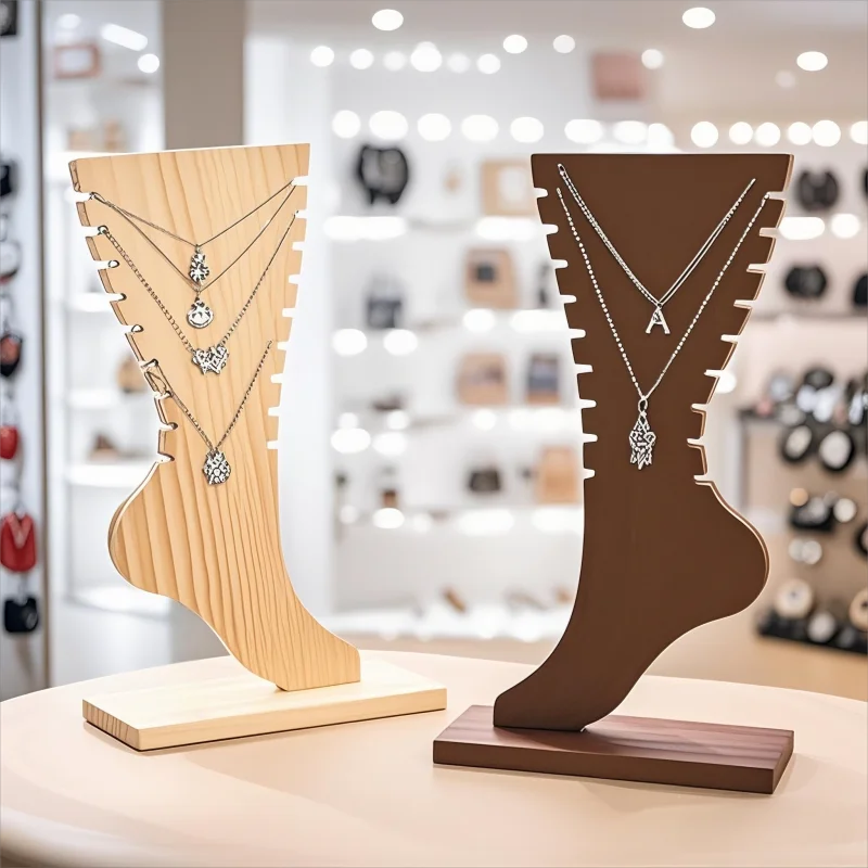 

1 Foot Shaped Wood Necklace Display Stand, Solid Wooden Board Creative Jewelry Hanging Stand, Necklace Display Stand
