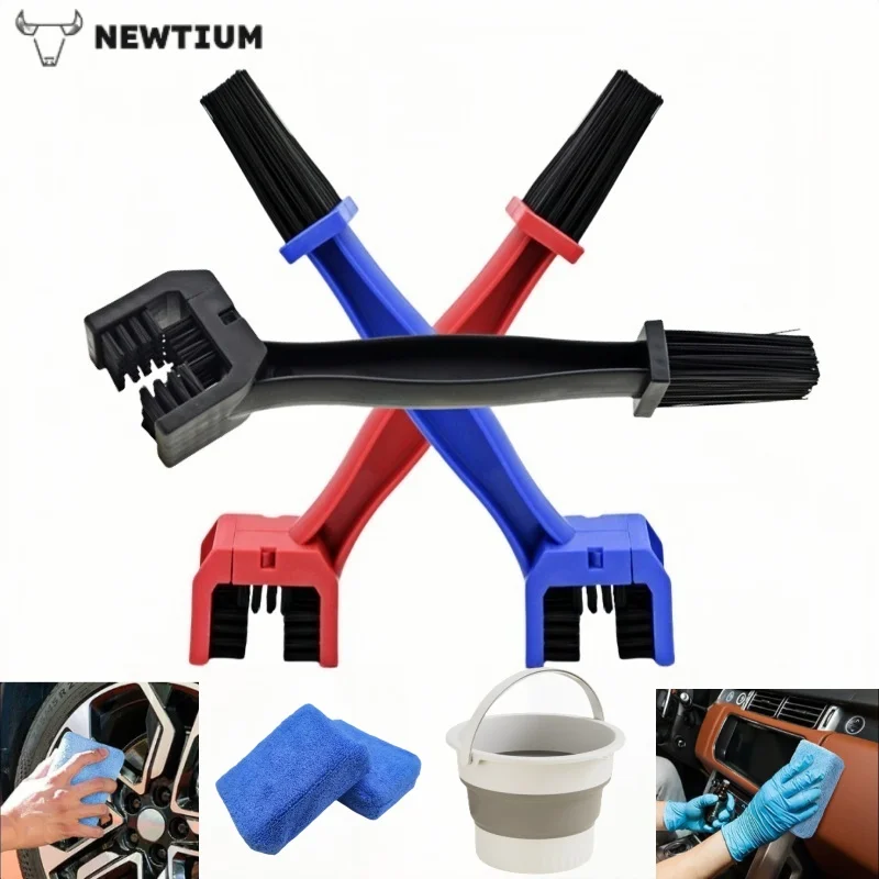

Motorcycle & Bicycle Chain Cleaning Combo Kit - 3-Sided Heavy Duty Brush & Scrubber Set, Universal Bike Maintenance Tools
