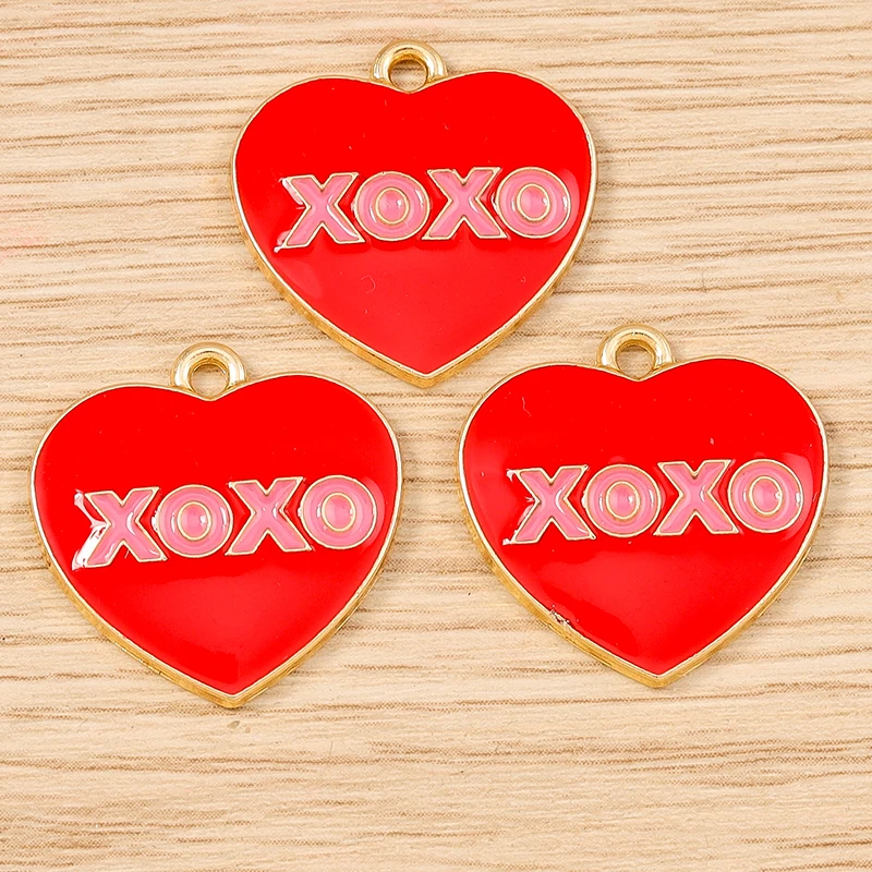 10pcs 21x21mm Cute Enamel Love Heart Charms Pendants for Jewelry Making Drop Earrings Necklaces Bracelets DIY Crafts Accessories