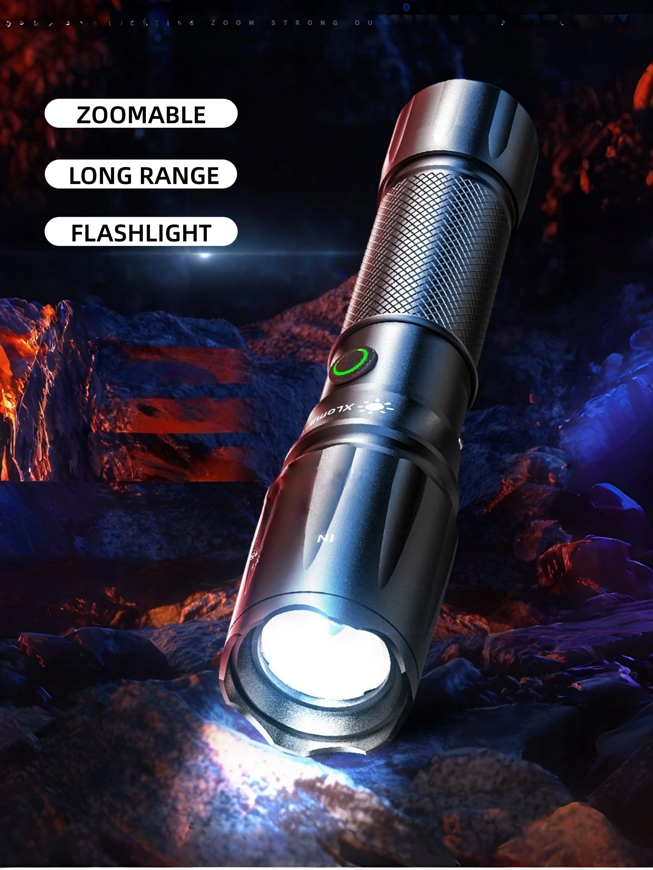 Poratable Flashlight Zoomable Bright LED Long Range Waterproof Camping Light Emergency Lighting Multifunctional Electric Torch