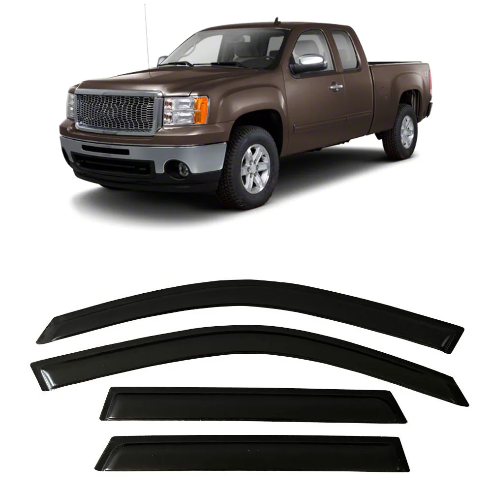 

Для GMC Sierra 1500 2500/3500HD 1999-2023 дефлекторы боковых окон, черные ветрозащитные козырьки от дождя, дверной козырек, вентиляционные шторы, темный дым