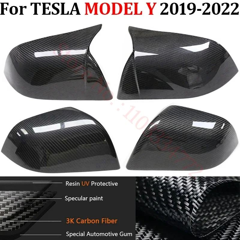 Real Carbon Fiber Car Side Rearview Mirror Covers For TESLA MODEL Y 2019-2022 Replacement Side Mirror Cover Trim Cap Shell Case