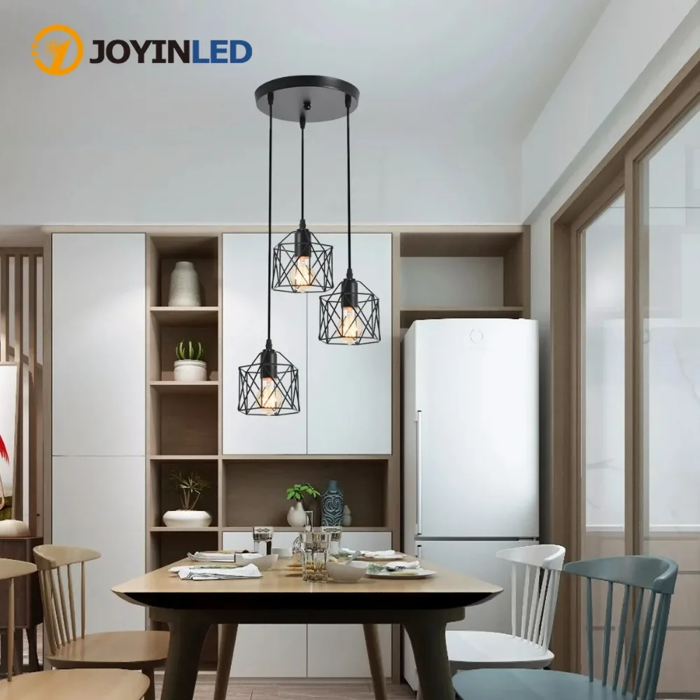 JOYINLED Vintage Ceiling Lamp 3 Head Hanging Lamp Ceiling Lights Metal Shade E27 Black, Suitable for Living Room, Dining Room