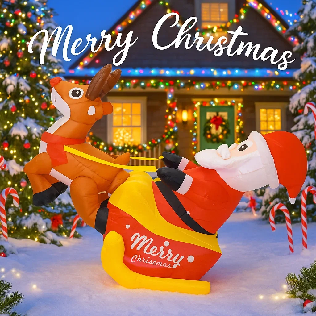 4.92FT لعبة قابلة للنفخ الرنة زلاجات سانتا كلوز مع أضواء LED هدايا العيد زينة عيد الميلاد لمستلزمات الفناء الحلي المنزلية