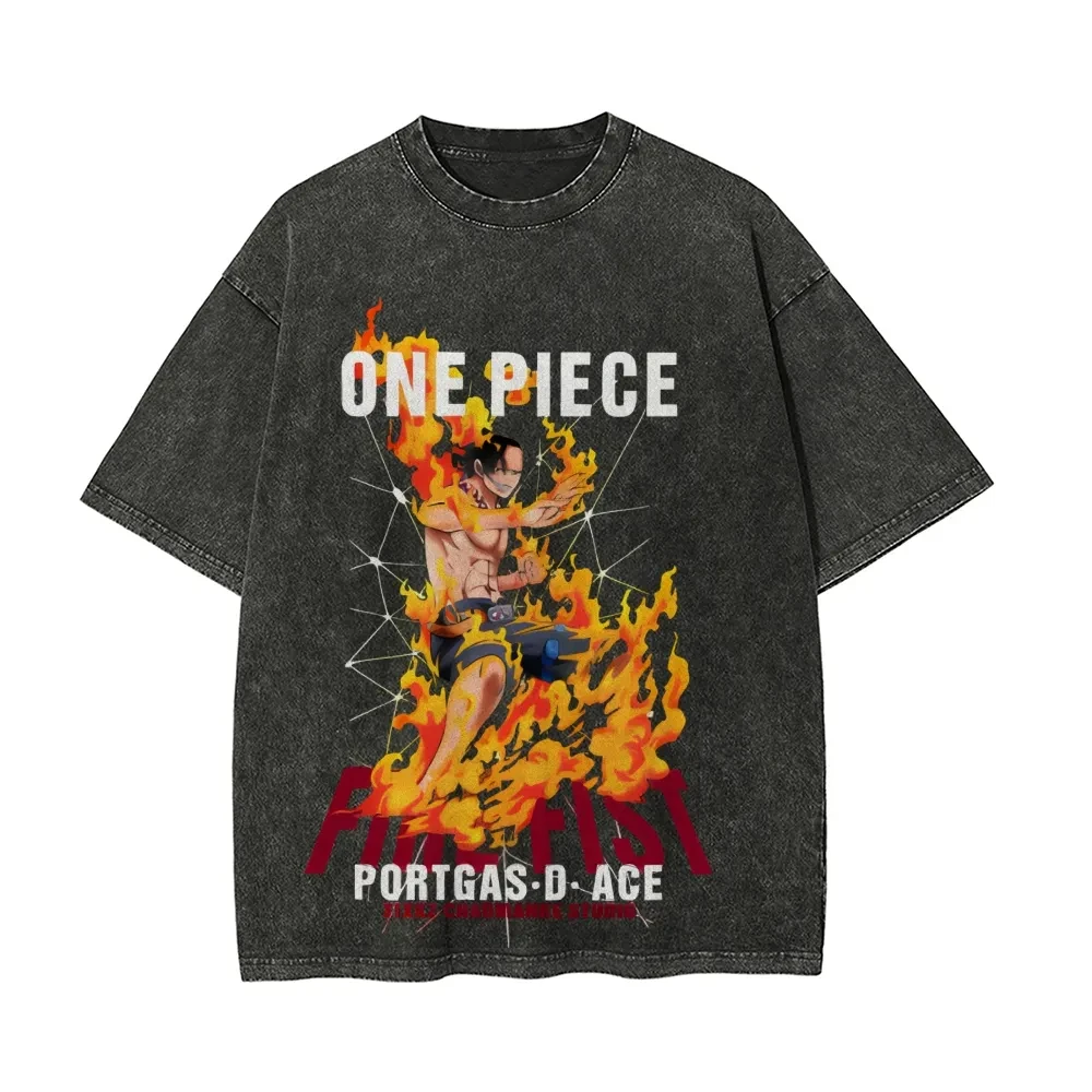 

ONE PIECE Printed Short Sleeve T-Shirt Casual Summer Wear Men's Street Clothing Men's T-Shirt Washed and Old Comfortable Pop