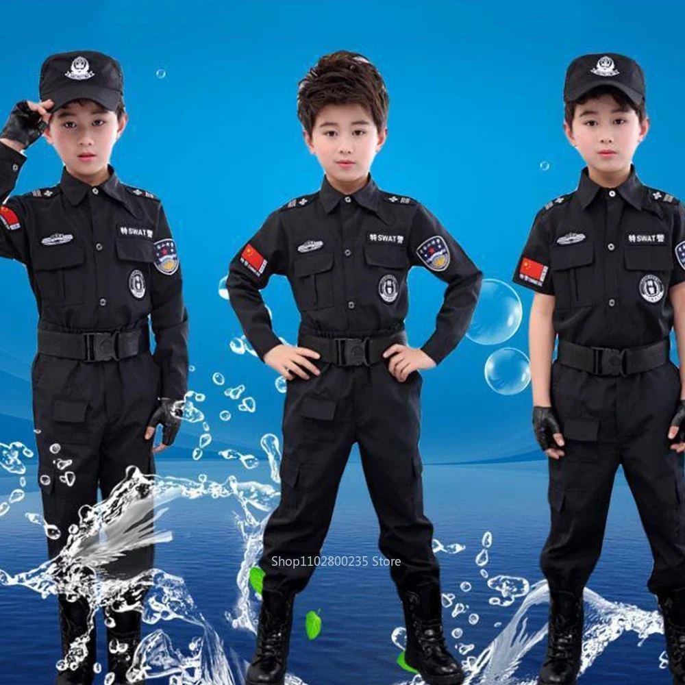 子供警官制服コスプレ衣装子供警察トップパンツ帽子スーツ少年少女警察服ハロウィンクリスマスギフト