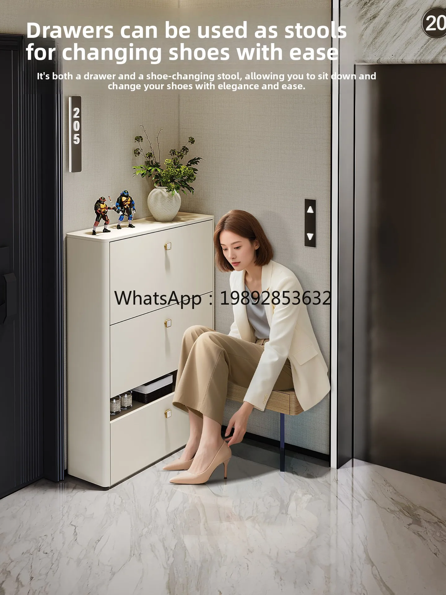 ZC Ultra-Thin Shoe Cabinet for Home Entrance, Outdoor, Corridor, Hallway, Elevator Entrance, and Staircase Can Be Used as a Seat
