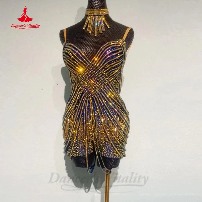 Latin Dance Performance Dress Senior Full AB Stones Professional Match Clothes Adult Children Customsized Latin Dancing Dresses