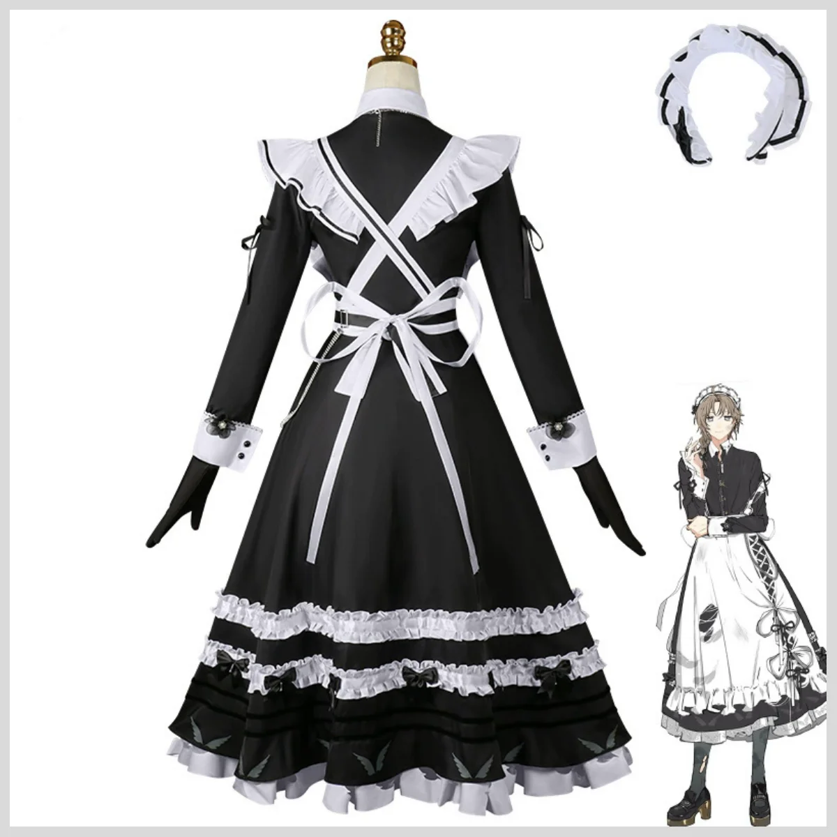 2026 الظاهري YouTuber Kanakana تأثيري حلي VTuber NIJISANJI خادمة فستان لوليتا تنورة طويلة شعر مستعار رجل امرأة مثير كرنفال البدلة