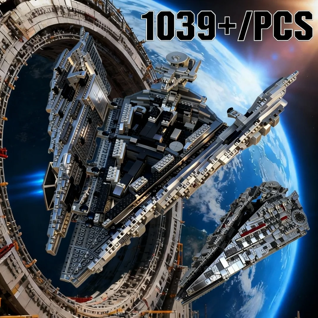 Spacecraft fighter block set, space sci-fi warship toy, indoor office decoration sci-fi collectibles, ideal gift for adult boys
