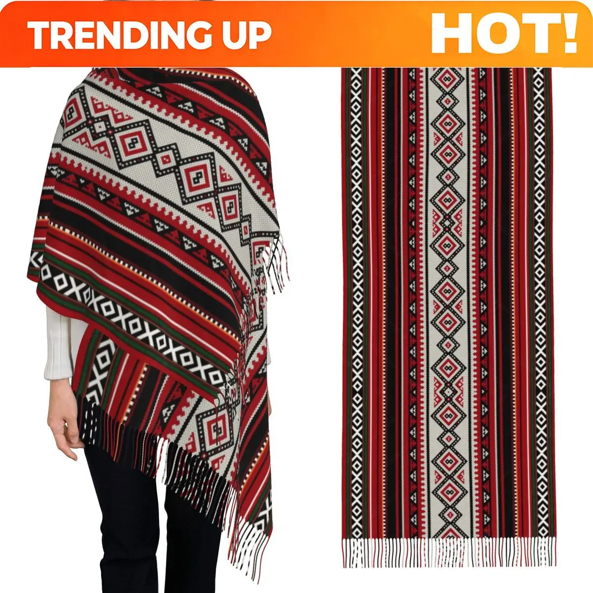 Customization Bold Ukraine Style Vyshyvanka Embroidery Bohemian Scarf Tassel Scarves For Women Shawls And Wraps Long Fall Winter