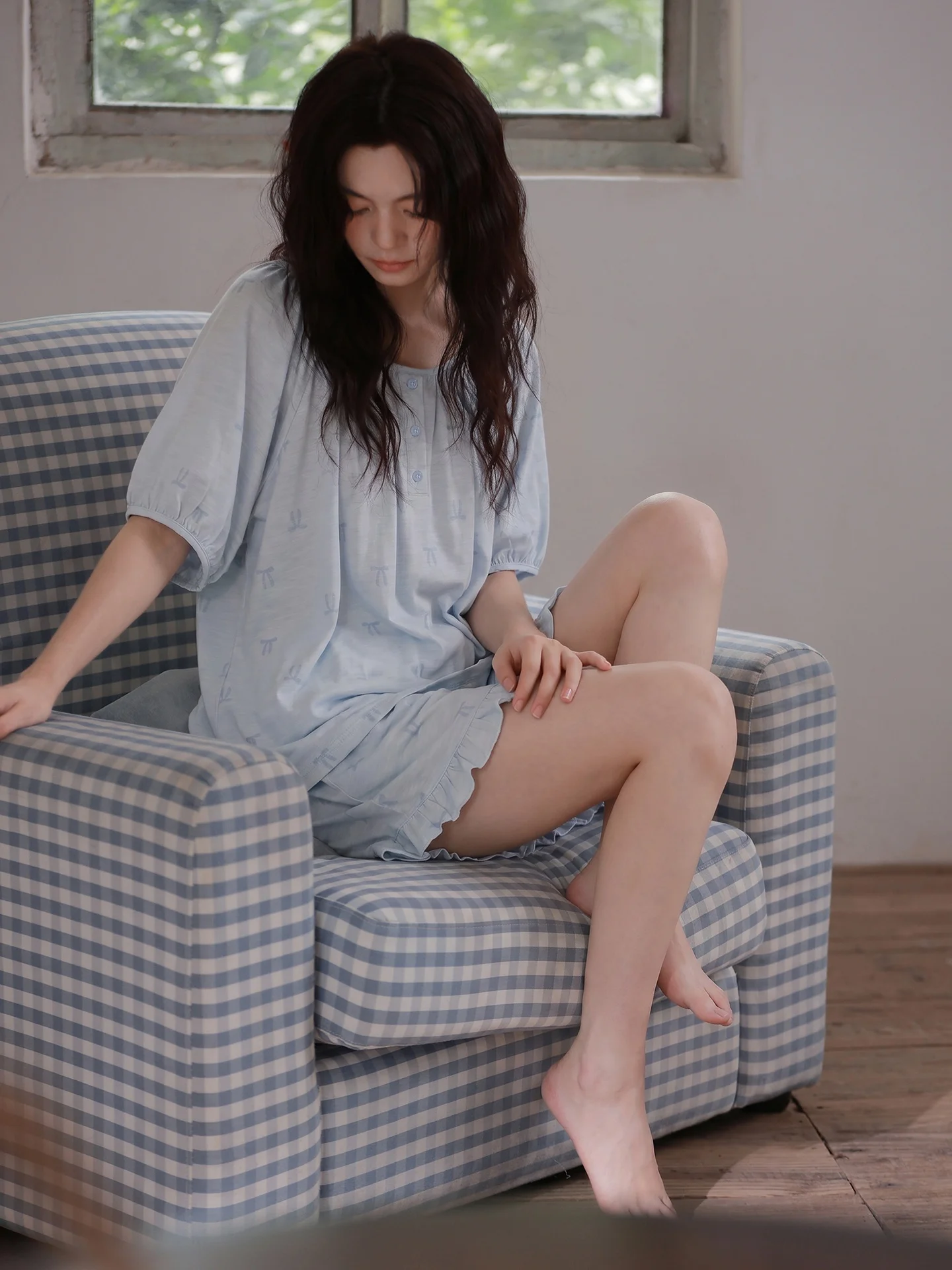 mrs-si-li-cool-sensation-modal-sleepwear-women's-short-sleeve-shorts-sweet-knot-small-unique-home-clothes