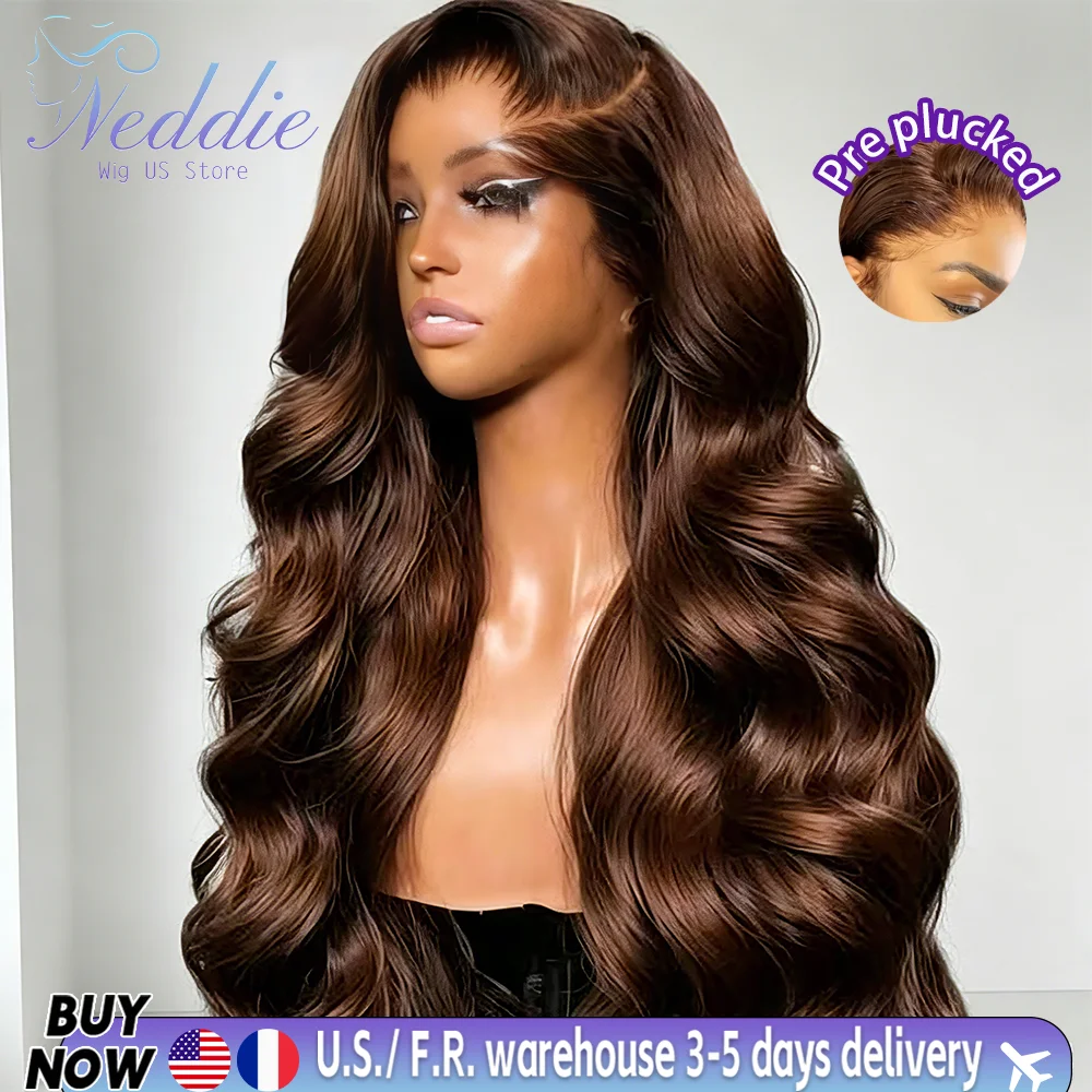 Body Wave Chocolate Brown 13x4 13x6 HD Transparent Lace Frontal Human Hair Wigs Brazilian Dark Brown Colored Human Hair Wigs For Women