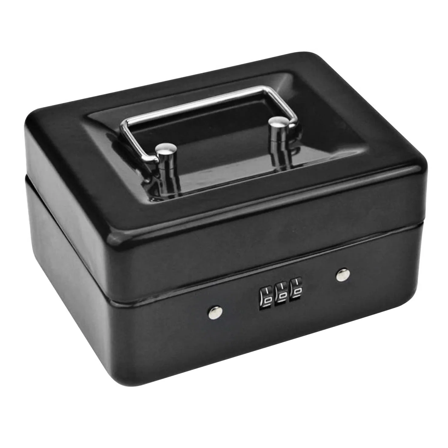 Durable Metal Coin Box with Locking Storage Tray - Small Coin Box with Combination Lock 15 x 12 x 7.7cm (Black)