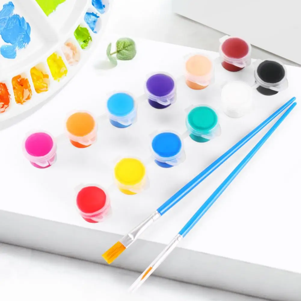 1 Set 12 Colors Mini Acrylic Paints with Brushes And Palette 2ml Paint Per Cup Craft Paint Mini Paint Strips for DIY Crafts
