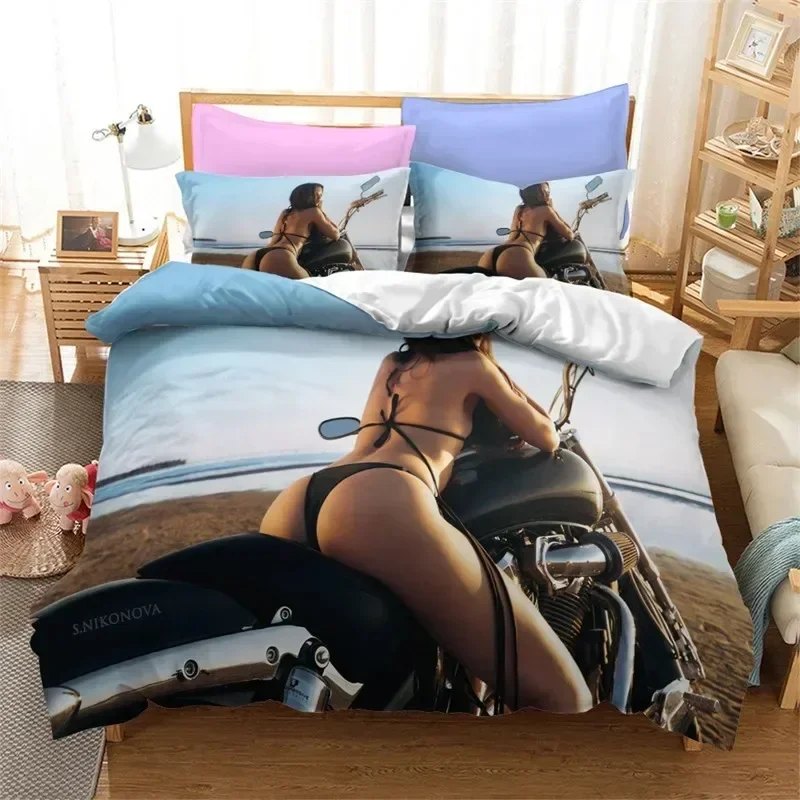 Car Sexy Buttocks Bikini Girl Bedding Set Duvet Cover Sheet Printed Bed Set Pillowcase Full Queen King Size Comforter Bedroom