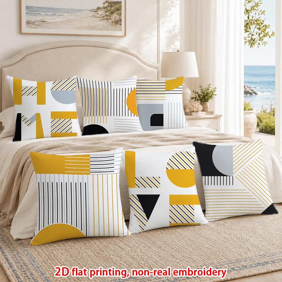 6pcs  Set of 6 Modern Geometric Throw Pillow Covers Yellow Black Grey Abstract Cushion Cases for Sofa Bedroom Living Room view 4