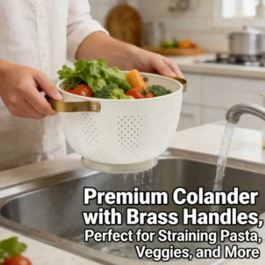 

Cream And Gold Stainless Steel Colander! USA Kitchen Favorite-Efficient Strainer For Pasta, Beans & More. Adds A Touch Of Elegance To Your Kitchen.