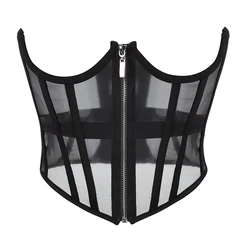 Women Underbust Curve Shaper Modeling Strap Slimming Bustier Girdle Crop Top Sexy Gothic Mesh Breathable Corset Top