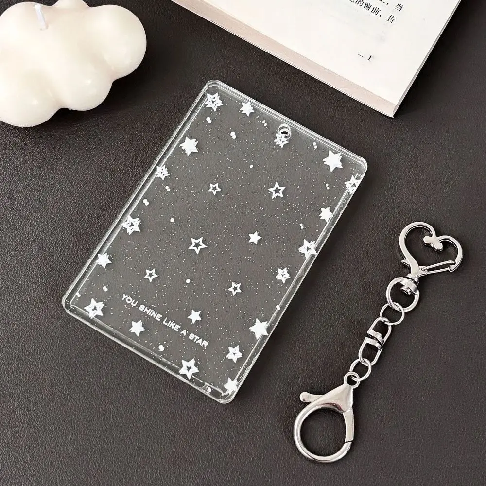 Transparent Acrylic Photocard Holder Protetion Cover Cute Photo Card Case with Keychain Pattern Printing