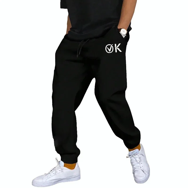 OK Print Casual Basic Men's and Women's Pants Baggy Fashionable Pants with Drawstring Pocket Sweatpants for Women and Men