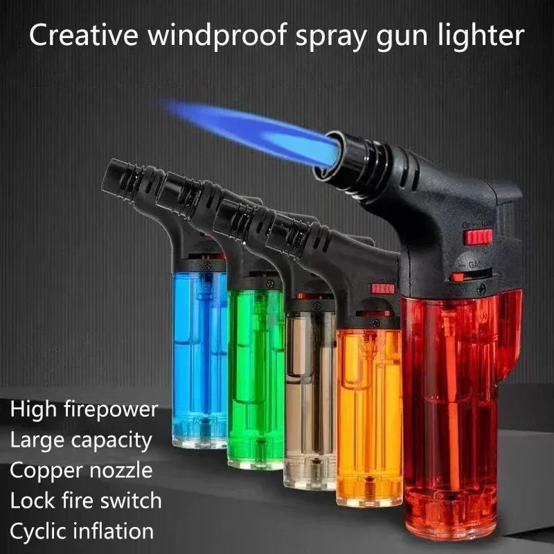 Windproof Gas Torch Lighter Portable Cigar Lighters Powerful Turbo Inflatable Butane Jet Flame Lighter Kitchen BBQ Ignition Tool