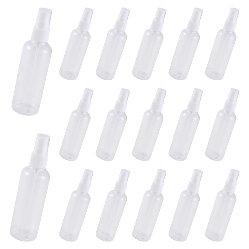 50 Uds. Atomizador de Perfume de plástico transparente de 100 Ml pequeño Mini botella vacía recargable con pulverizador juego de botellas de viaje