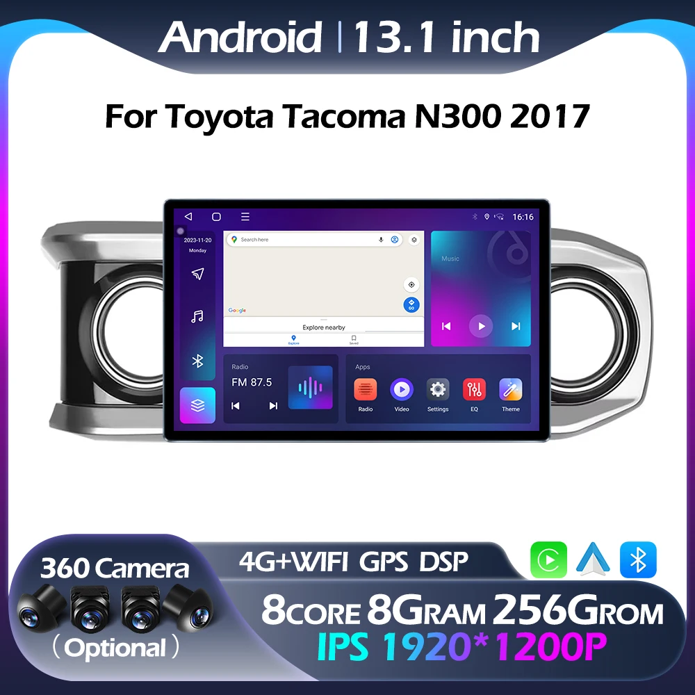 13.1Inch Car Radio For Toyota Tacoma N300 2017 Multimedia Player GPS Navigation BT Carplay 4G Wifi Android Auto