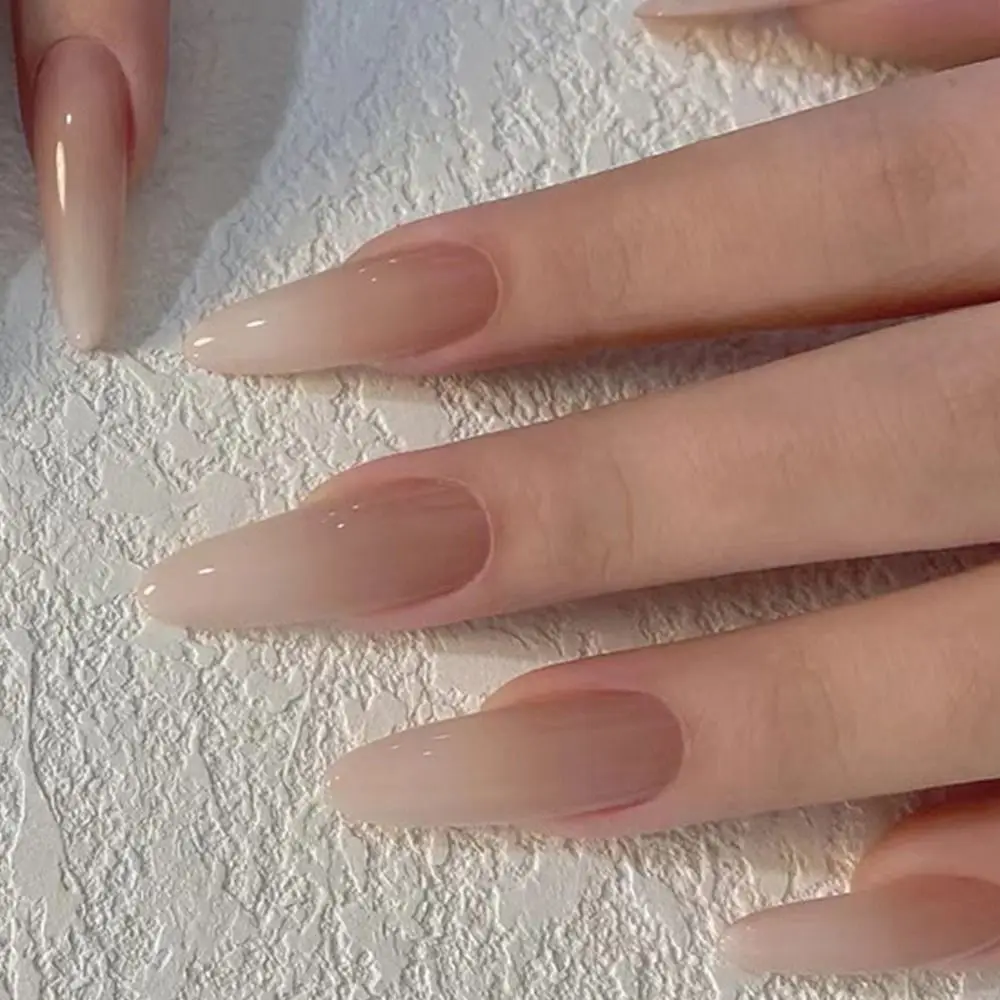 Faux ongles dégradés à pression N64.Long Amande N64.Simple French, 24 pièces