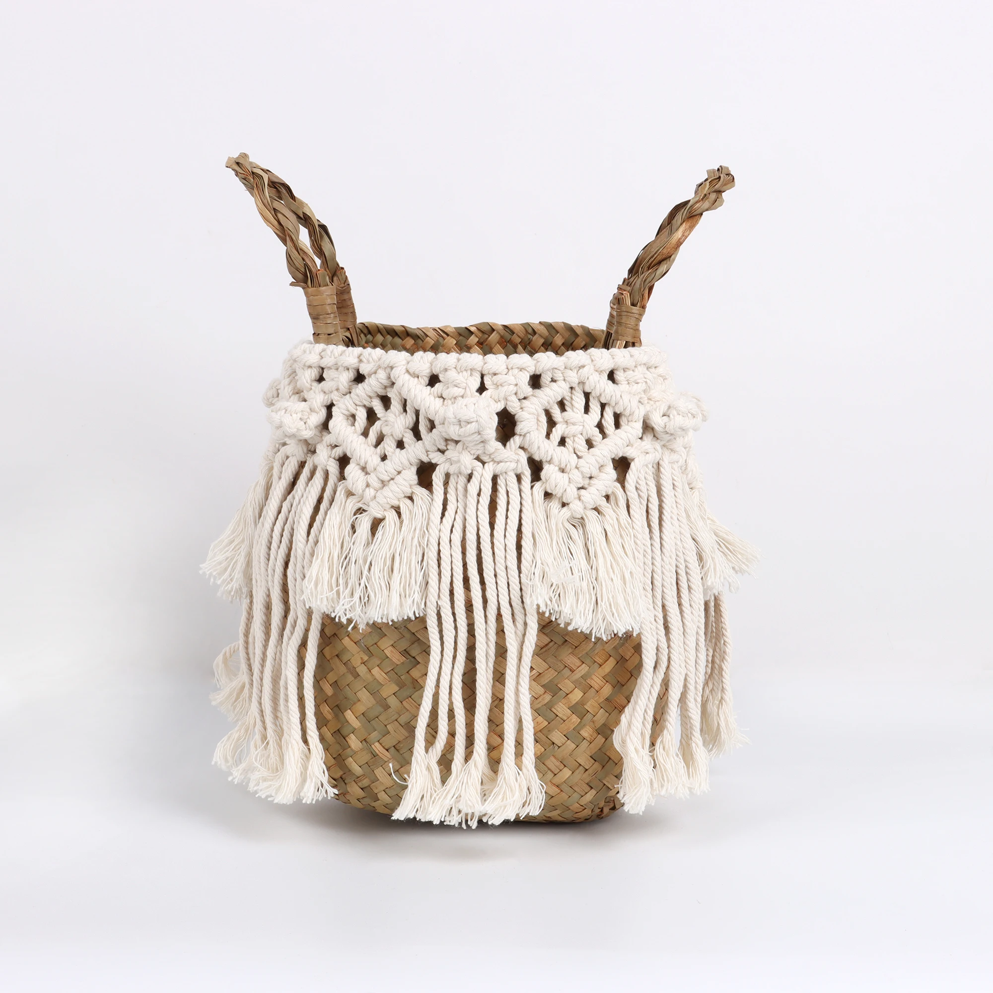 Cestas De Mimbre Decorativas Rattan Basket Bohemian Tassel Wicker Basket Garden with Macrame Tassel Home Organizer Panier Osier