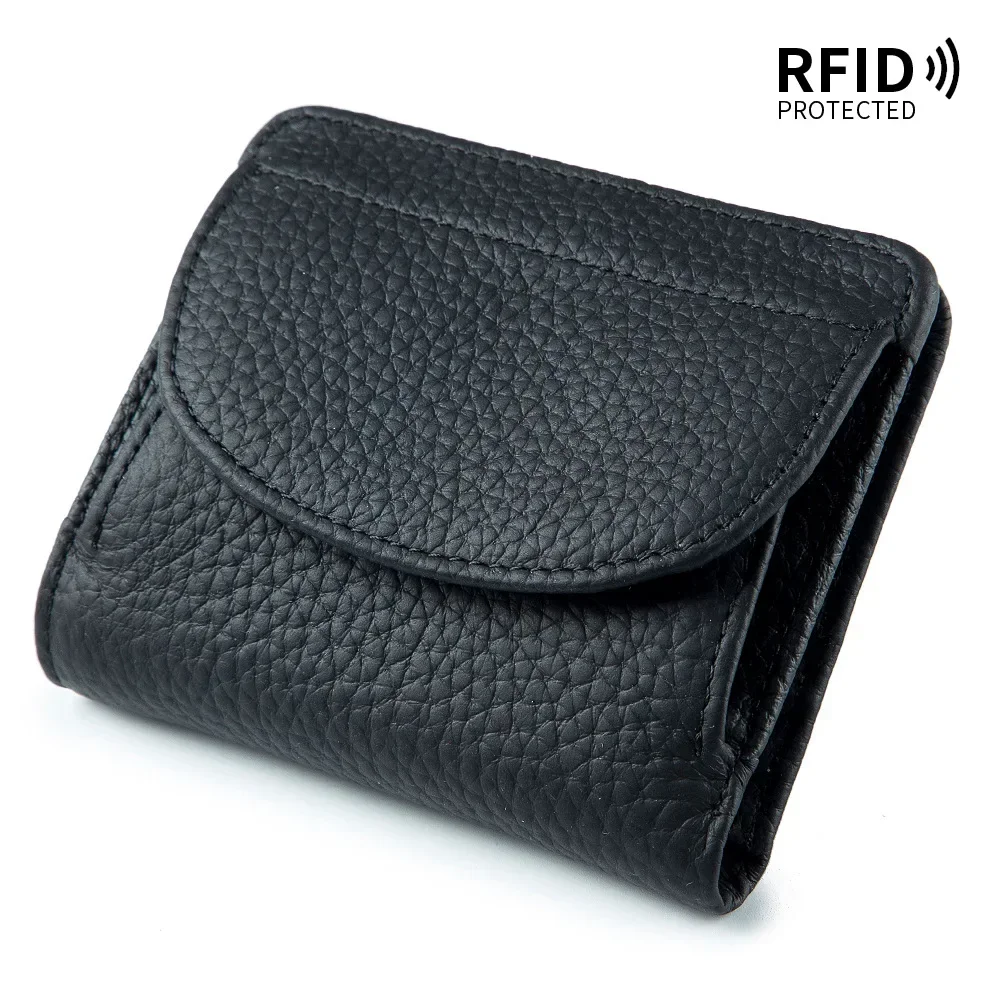 

Genuine Leather RFID ID Credit Bank Business Card Holder Cowhide Coin Purse Bags Luxury Clutch Slim Pocket Wallets for Women