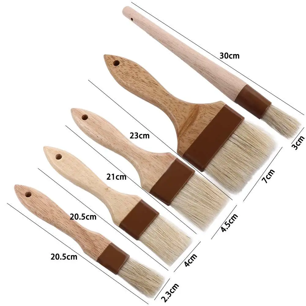 Kitchen Brush Barbecue Oil Brush Round Handle Bristle Brushes Flat Pastry Baking Brush Kitchen Cooking Brush