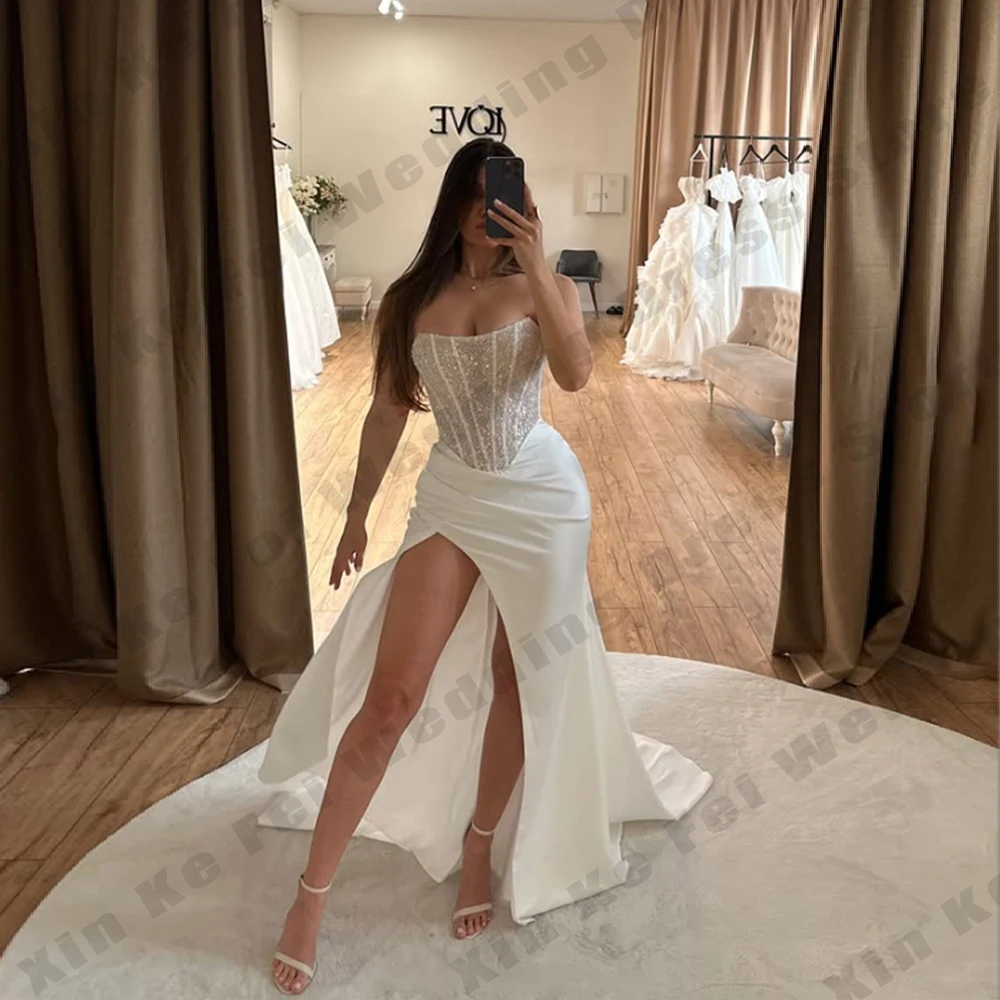 Elegant Women's Bridal Gowns Sexy Off Shoulder Side Split Mermaid Princess Wedding Dresses Formal Party amanda novias Customized