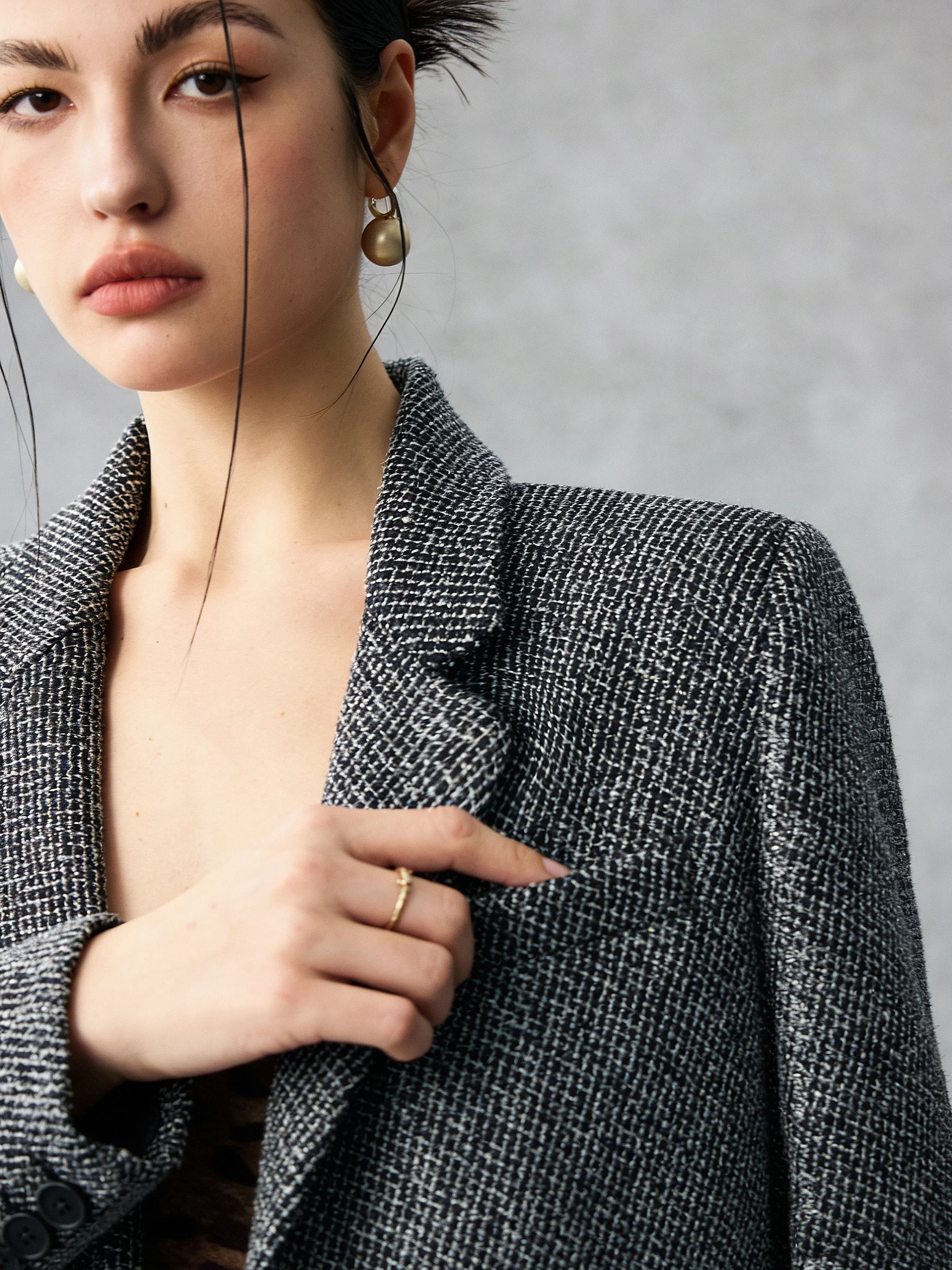 

MOSU Luxury Bead Wave Pattern Retro oulder Pad Suit Women's Early Spring New Sle Casual Long Sve Single Button Coat