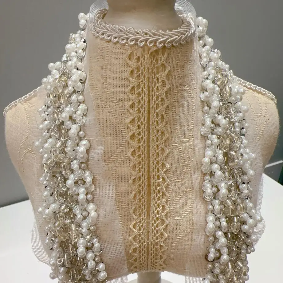 0.5m White Pearl Sequin Embroidered Lace Trim Ribbon Fabric Handmade DIY Wedding Dress Sewing Supplies Craft Mesh Lace Fabric