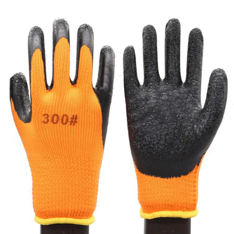 Guantes de trabajo de látex de doble capa, resistentes al desgaste, protectores de seguridad, antideslizantes, impermeables, gruesos y cálidos,