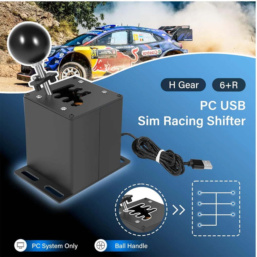 PC USB Sim Racing Shifter 6+R H Gear Shifter Compatible with Logitech G29 G27 G25 G920 T300RS/GT Steering Wheel For PC Windows