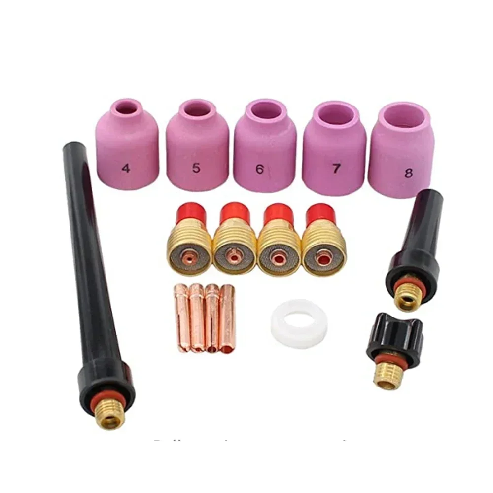 17pcs TIG Welding Torch Consumables Cup Gas Lens and Collet Gasket Back Cap Kit for WP 9 20 25 T32 1/16 3/32 1/8